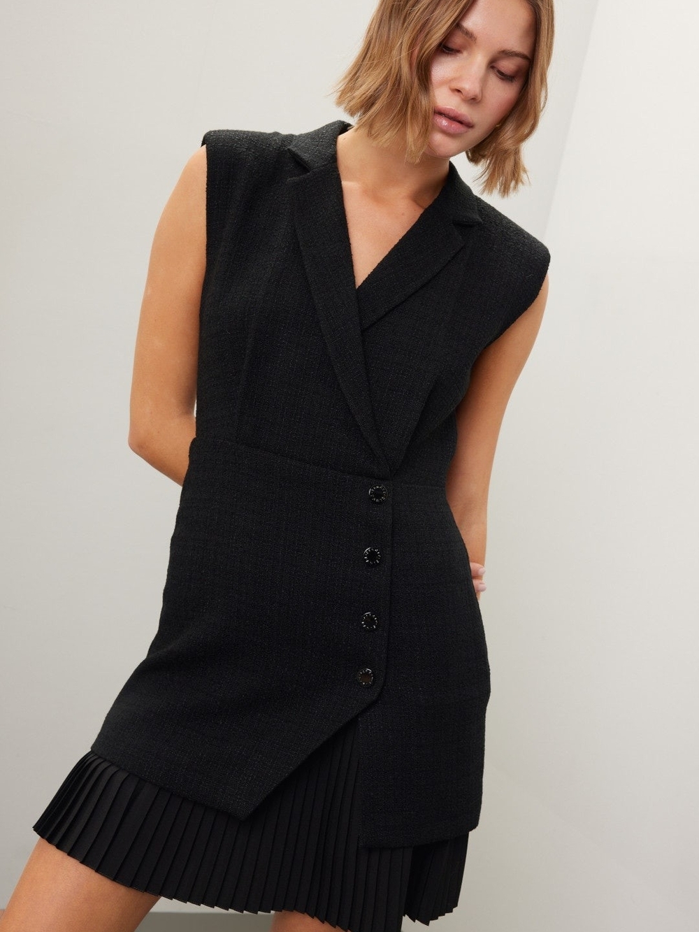 SANDRO Alexandrie Tweed Sleeveless Layered Blazer Mini Dress Size 38 US 4 / 6 - Picture 2 of 16